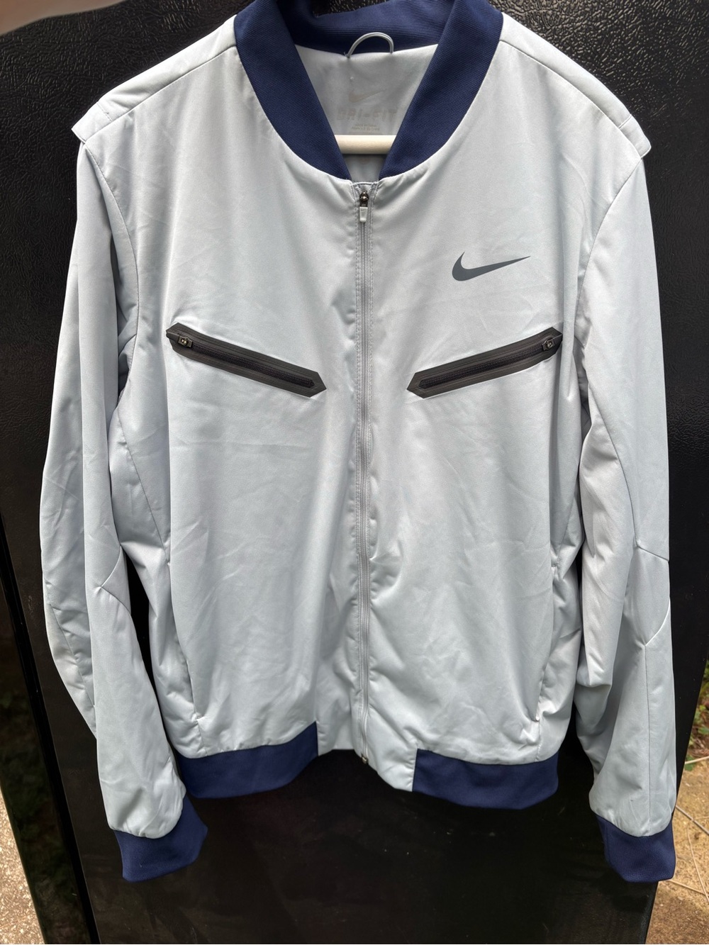 Nike Men's Therma-FIT Full-Zip Training Bomber Jacket Gray Navy - Large